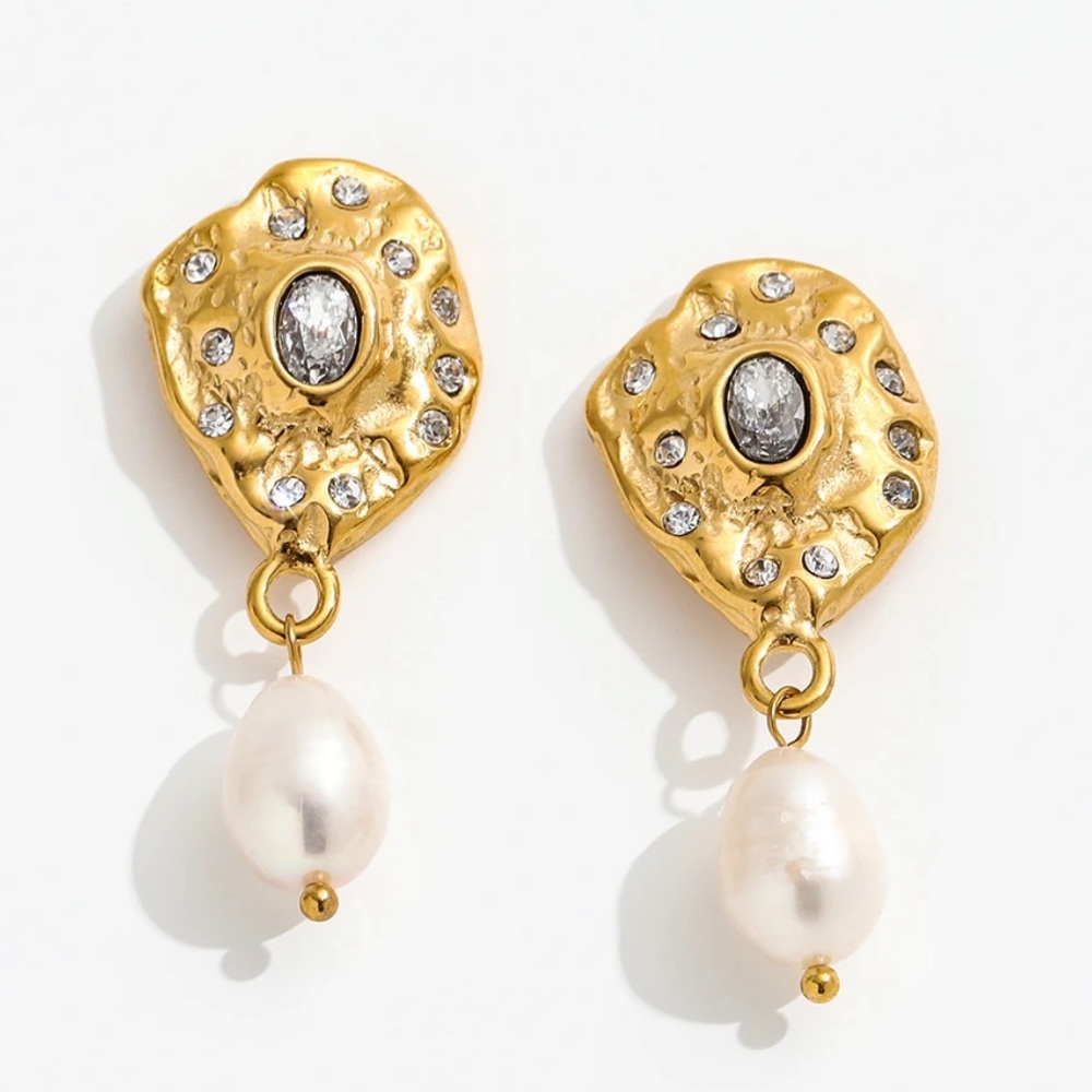 Nickel Free 18k Gold Plated Freshwater Pearl Drop Earrings Hypoallergenic
